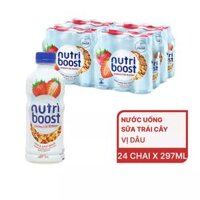 Thùng nước sữa trái cây vị dâu Nutri Boost chai 297ml (24 Chai)