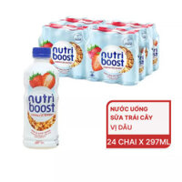 Thùng nước sữa trái cây vị dâu Nutri Boost chai 297ml (24 Chai)