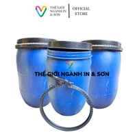 Thùng phi nhựa 60 lít có đai nhựa, thùng đựng nước, thùng phuy xanh, mới 90%