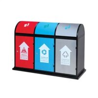 Thùng rác 3 ngăn A58-O ngoài trời phân loại rác, thép phun sơn tích điện