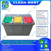 Thùng Rác 3 Ngăn Phân Loại Rác Nắp Mở Bộ 3 Dung tích 180 Lit ( Mỗi Ngăn 60L)- CLEAN MART