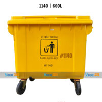 Thùng rác 660L Công cộng màu Vàng Veco 521, Nhựa HPDE cao cấp, 4 bánh xe, Chứa các chất thải y tế