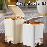Thùng rác bàn đạp hình chữ nhật 10L / 15L, Thùng rác mạ vàng chia đôi có nắp