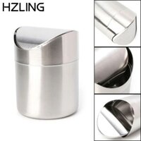 Thùng rác để bàn HZLING, Thùng lưu trữ di động Mini, Thùng rác có nắp lắc bằng thép không gỉ sáng tạo