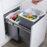 Thùng rác đôi thông minh gắn cánh kèm ray trượt lắp tủ bếp Grob GR-40M dung tích 36L gắn cánh 400mm