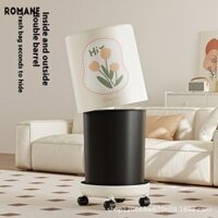 Thùng rác ép 15L sử dụng tại nhà Romane có bánh xe dễ trượt và họa tiết hoa thanh lịch