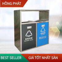 Thùng rác gạt tàn 2 ngăn 65L ngoài trời sân vườn, công viên có năp che mưa/VHP-DY-HW-24/ Outdoor trasbin