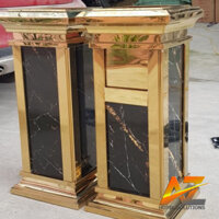 Thùng rác inox mạ vàng gạt tàn thuốc lá, trang trí cho nhà hàng khách sạn