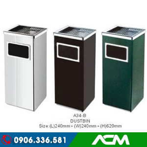 Thùng rác Inox vuông gạt tàn Nhân Long A34-B