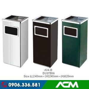 Thùng rác Inox vuông gạt tàn Nhân Long A34-B