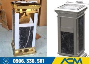 Thùng rác mạ vàng đá hoa cương A16(Inox vàng, đá) (TLJA16Z1)