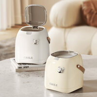 Thùng Rác Mini Để Bàn Màu trắng kem Dễ thương Có quai xách Nắp Bật Thông Minh 2.2L Nhựa PET Cao