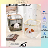 Thùng rác mini để văn phòng dạng nhấn kèm phụ kiện cún con đáng yêu ANGIHOME