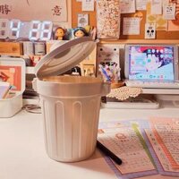 Thùng Rác Mini Nắp Đậy Hình Xô Trang Trí Bàn (Tặng Sticker)