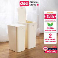 Thùng rác nắp bật nhấn nút Deli nhỏ gọn nhựa PP nguyên sinh hạn chế mùi hôi kháng khuẩn sọt rác nhựa