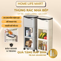Thùng rác nhà bếp có nắp, Thùng rác 3 tầng có bánh xe, Thùng rác ngăn ướt và khô