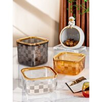 Thùng rác nhỏ vuông để bàn bằng nhựa, thùng rác gia đình không nắp với vòng ép, thùng rác mini cho phòng khách
