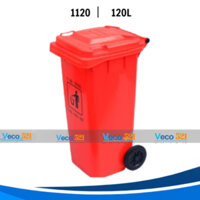 Thùng rác nhựa 120L eco màu Đỏ, có bánh xe có nắp đậy, Nhựa HDPE  nguyên sinh