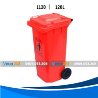 Thùng rác nhựa 120L eco màu Đỏ, có bánh xe có nắp đậy, Nhựa HDPE  nguyên sinh