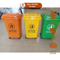 Thùng rác nhựa 30 lít - Xanh, Vàng và Cam, thùng rác gia đình, thùng rác công cộng có bánh xe 30L- Nhựa Việt Nhật