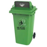 Thùng rác nhựa HDPE 120L nắp cao cửa đẩy xanh lá