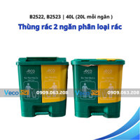 Thùng rác nhựa, thùng rác phân loại 2 ngăn phân loại 40 lít eco (B2522, B2523), khử mùi tốt, dễ dùng