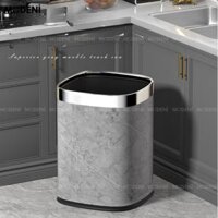 Thùng Rác Rowan Vân Đá Xám Sang Trọng – Thùng Rác Decor Inox Viền Bạc – Dung tích 15L, phù hợp nhà bếp – nhà tắm hiện đại