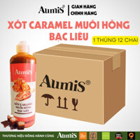 Thùng Sốt Caramel Muối Hồng Bạc Liêu AUMIS Làm Cà Phê, Latte, Trà Sữa Chai 640gr