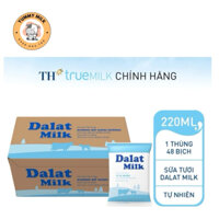 Thùng sữa tươi DaLat Milk vị Tự Nhiên/ Ít Đường / Có Đường bịch 220 ml, 1 thùng 48 bịch