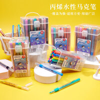 Thùng Trong Suốt Mỏng Mỏng Một Đầu Tranh Tô Màu Giấy Không Dây Xếp Chồng Màu Acrylic Bút Đánh Dấu Nền Nước Nghệ Thuật Có Thể Giặt Được Mẫu Giáo Hoạt Hình Bút Màu Nước Graffiti Tranh DIY Bút Đánh Dấu