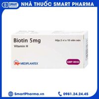 Thuốc Biotin 5mg Mediplantex điều trị thiếu hụt biotin (2 vỉ x 10 viên)
