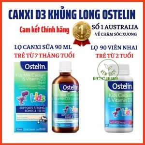 Thuốc bổ sung canxi và vitamin D3 cho trẻ dạng lỏng Ostelin Kids Milk Calcium & Vitamin D3 Liquid 90ml
