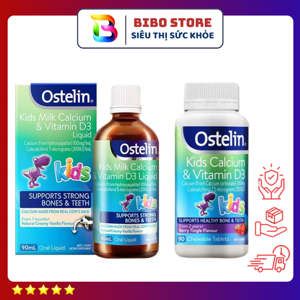 Thuốc bổ sung canxi và vitamin D3 cho trẻ dạng lỏng Ostelin Kids Milk Calcium & Vitamin D3 Liquid 90ml
