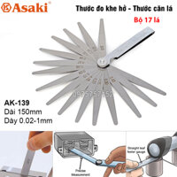 Thước căn lá - Thước đo khe hở 17 lá 0.02-1.00mm Asaki AK-139 dài 150mm thước lá dưỡng dưỡng đo độ dày thước lá canh khe hở chỉnh cò xupap thước nhét thước lá căn đo khe hở thiết kế nhỏ gọn đa năng độ chính xác cao