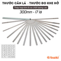 Thước căn lá - Thước đo khe hở 300mm 17 lá 0.05-1.00mm Asaki AK-142 chỉnh cò đo supap thép lò xo đàn hồi chính xác cao thước lá căn đo khe hở bộ dưỡng đo độ dày dưỡng đo khe hở