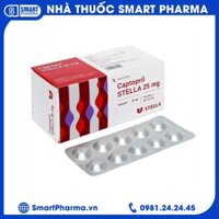 Thuốc Captopril STELLA 25 mg điều trị tăng huyết áp, suy tim sung huyết, nhồi máu cơ tim (10 vỉ x 10 viên)