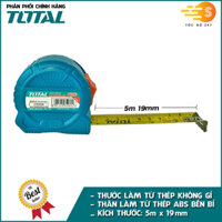 Thước cuộn thép nền vàng dài 3m-8m TOTAL - TMT34316, TMT34519, TMT34825, nhựa ABS cao cấp, đơn vị đo là cm và inch - 5m