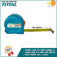 Thước cuộn thép nền vàng dài 3m-8m TOTAL - TMT34316, TMT34519, TMT34825, nhựa ABS cao cấp, đơn vị đo là cm và inch - 8m