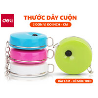 Thước Dây Deli Có Thể Làm Móc Chìa Khóa- Dài 1.5M - Thước Dây Cuộn - Màu Trơn Xanh Lá Xanh Dương Hồng Trắng - 1 Chiếc