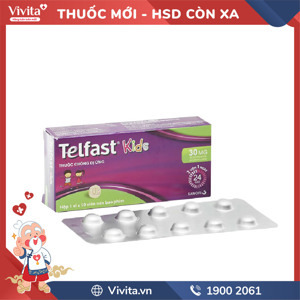 Thuốc điều trị viêm mũi dị ứng, mày đay vô căn mạn tính cho trẻ em Telfast Kids (1 vỉ x 10 viên/hộp)