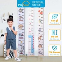 Thước đo chiều cao 2m cho bé decal dán tường, mẫu Vải Canvas & Nẹp GỖ cao cấp  MYSUN