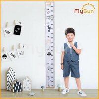 Thước đo chiều cao 2m cho bé KHÔNG decal dán tường, mẫu Vải Canvas & Nẹp GỖ cao cấp - MYSUN