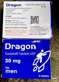 Thuốc DRAGON 20mg Tadalafil Tablets USP for men điều trị rối loạn cương dương (1 vỉ x 4 viên)