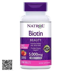 Thuốc mọc tóc Natrol Biotin 5000mcg Extra Strength 250 viên