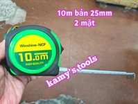Thước Rút 10m Bản 25mm Winshine NCP Xanh Đen 2 hệ mét inch có lỗ bang, Thước cuộn 10m, Thước Kéo 10m