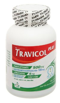 Thuốc Travicol Flu (Paracetamol) 500mg – Điều trị các chứng cảm cúm (lọ 100 viên)