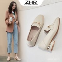 [Thương hiệu Baibu Giảm Giá 500k Món] Giày Loafer Nữ ZHR Mũi Vuông Gót Chunky Giữa Bắp Chân Phong Cách Anh Quốc Giày Da Nhỏ Nữ Mùa Thu 2025 Mới