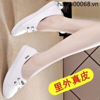 Thương Hiệu Da Thật Chính Hãng Giày Trắng Lười Nữ Mùa Hè 2024 Phong Cách Mới Đế Bằng Slip-On Thường Ngày Phù Hợp Với Nông Miệng Giày Nữ