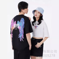 Thương hiệu hợp thời trang của BOY đôi cánh hoa anh đào lãng mạn người yêu đại bàng in hình áo thun nam nữ dáng rộng hàng đầu