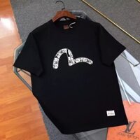 Thương hiệu hợp thời trang EVISU mới in hình ngắn tay cotton nguyên chất nam nữ áo thun cổ tròn dáng rộng đôi tay nửa tay